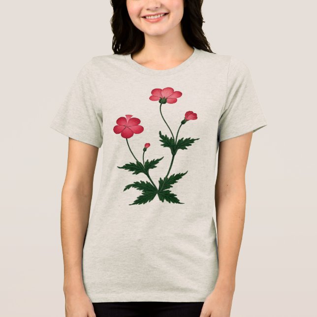 Camiseta Floral Bege, Rosa e Verde (Frente)