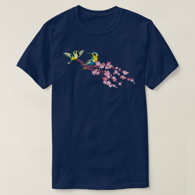 Camiseta Floral Bird Animal Lover Sakura Cherry Blossom Hum (Frente do Design)