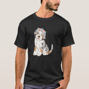 Camiseta Floral Blue Merle Aussiedoodle Aussie Doodle Mãe