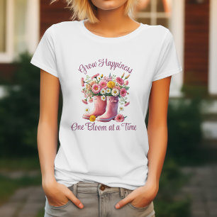 Camiseta Floral Bonito Cresce Felicidade Uma Flor de Cada V