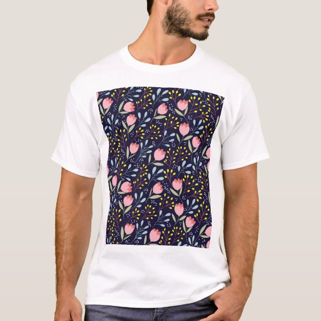 Camiseta Floral Bonito: Padrão Colorido De Flores. (Frente)