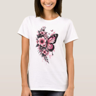 Camiseta Floral Borboleta Rosa | Ae Flor Feminina