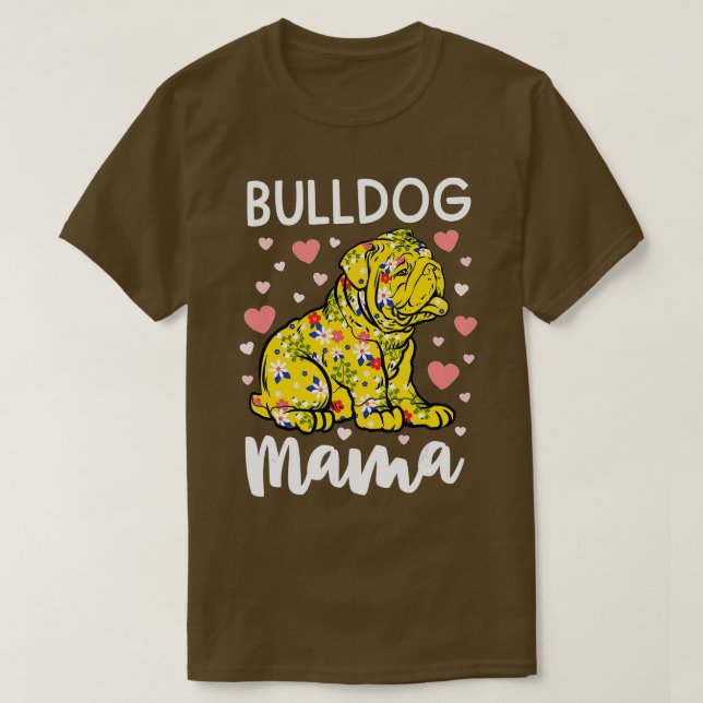 Camiseta Floral Bulldog Mama English Bulldog Oferta de Mulh (Frente do Design)