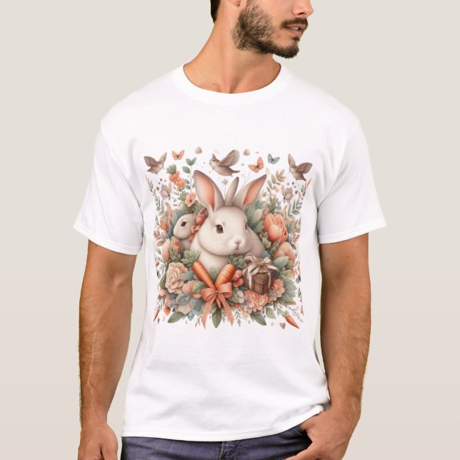 Camiseta "Floral Bunny Bliss - T-Shirt do Jardim do Coelho  (Frente)