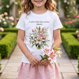 Camiseta Floral Buquê de Lírios Branco e Rosa Eleg