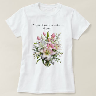 Camiseta Floral Buquê de Lírios Branco e Rosa Eleg