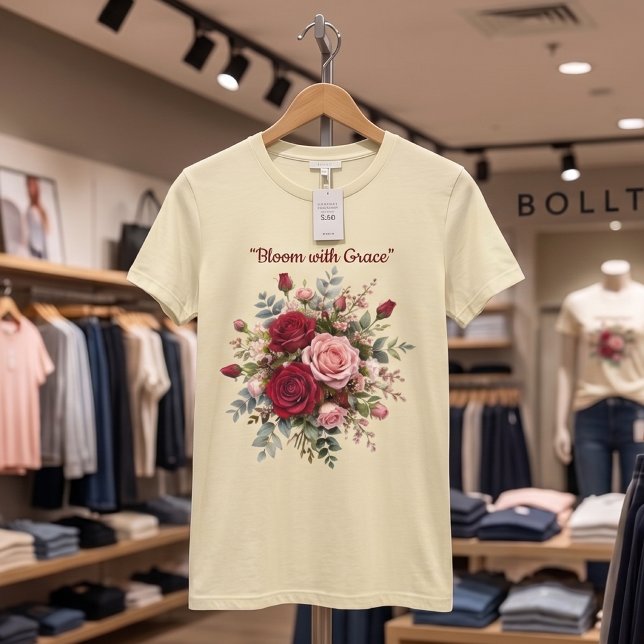 Camiseta Floral Buquê de Rosas Vermelhas e Rosas E (Criador carregado)