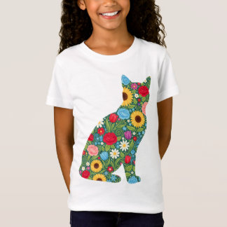 Camiseta Floral Cat Silhouette Bloom Pattern