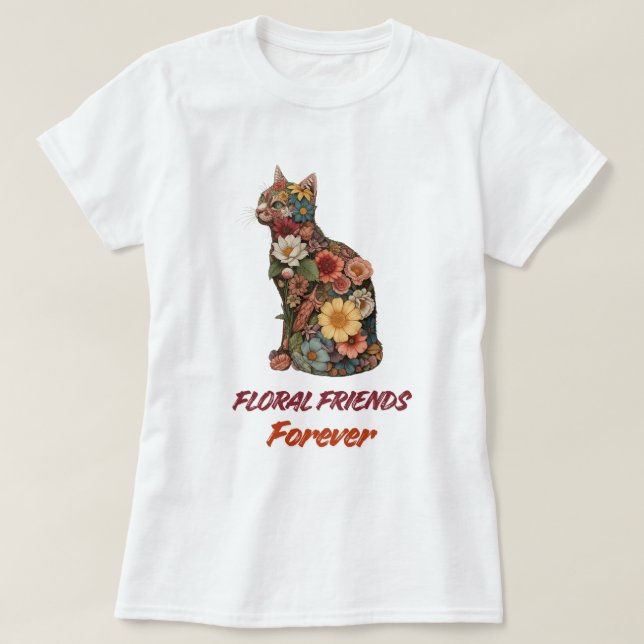 Camiseta Floral Cat T-Shirt | Cute Flower Kitty Design  (Frente do Design)