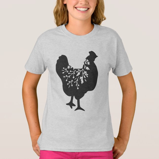Camiseta floral  chicken silhouette chickens (Frente)