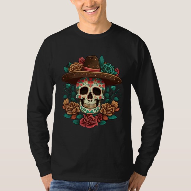 Camiseta Floral Cinco De mayo Dia de Los Muertos Mexican Su (Frente)