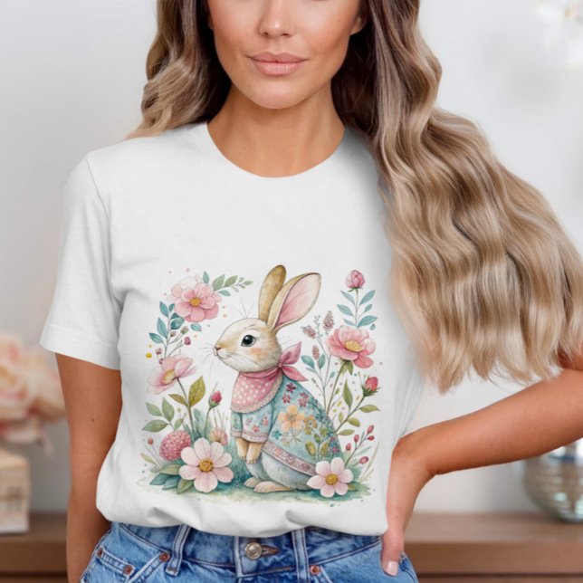 Camiseta Floral Coelho Pastel Cores T-Shirt (Criador carregado)