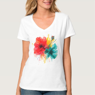 Camiseta Floral Colorida das Mulheres -