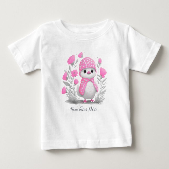 Camiseta Floral, Cor-de-Água, Pato Rosa, (Frente)