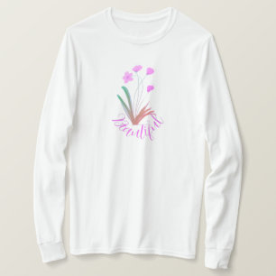 Camiseta Floral Cor-de-rosa com inclinação longa acentuada
