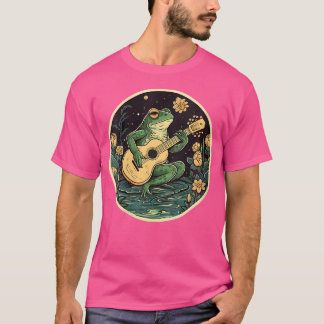 Camiseta Floral Cottagecore Sapo Tocando Violão Acústico