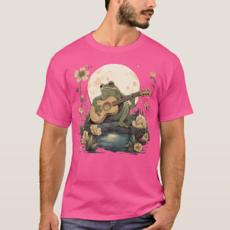 Camiseta Floral Cottagecore Sapo Tocando Violão Acústico