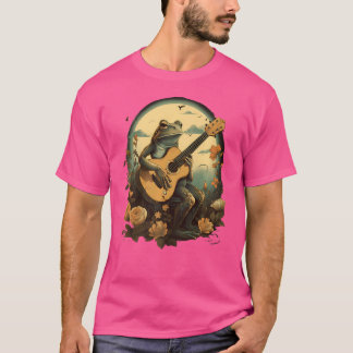 Camiseta Floral Cottagecore Sapo Tocando Violão Acústico