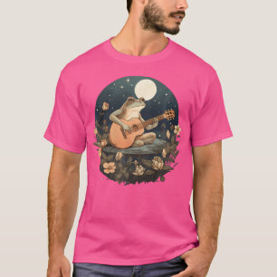 Camiseta Floral Cottagecore Sapo Tocando Violão Acústico
