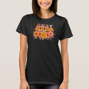 Camiseta Floral Cozy Season Fall Vibes Cai No Outono Graças