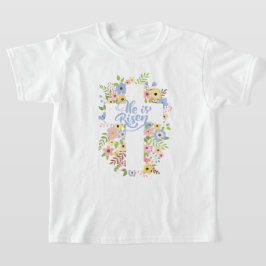Camiseta Floral Cross Ele é Risen Páscoa