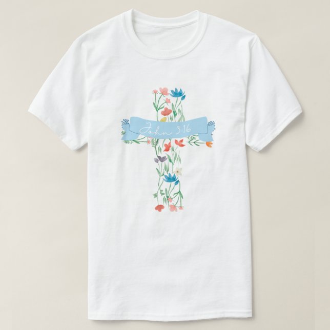 Camiseta Floral Cross John 3:16 Unisex (Frente do Design)