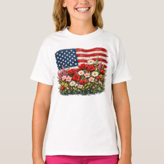 Camiseta Floral da Bandeira Americana