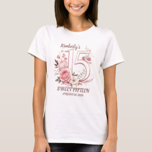 Camiseta Floral de 15 Anos de Idade Doce Quinze