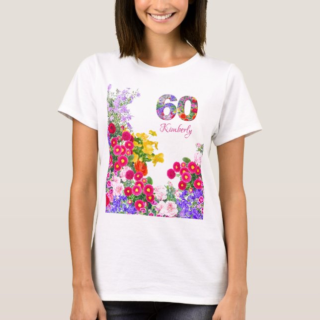 Camiseta floral de 60ª festa de aniversário convid (Frente)