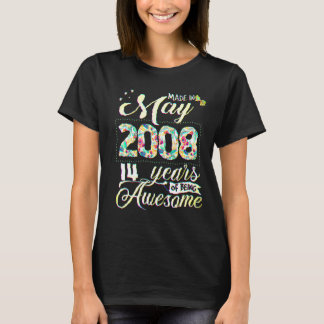 Camiseta Floral de Aniversário de 14 Anos Para Mulheres Nas