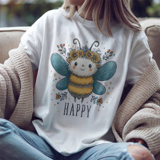 Camiseta Floral de Aquarela Feliz Abelha Fofa