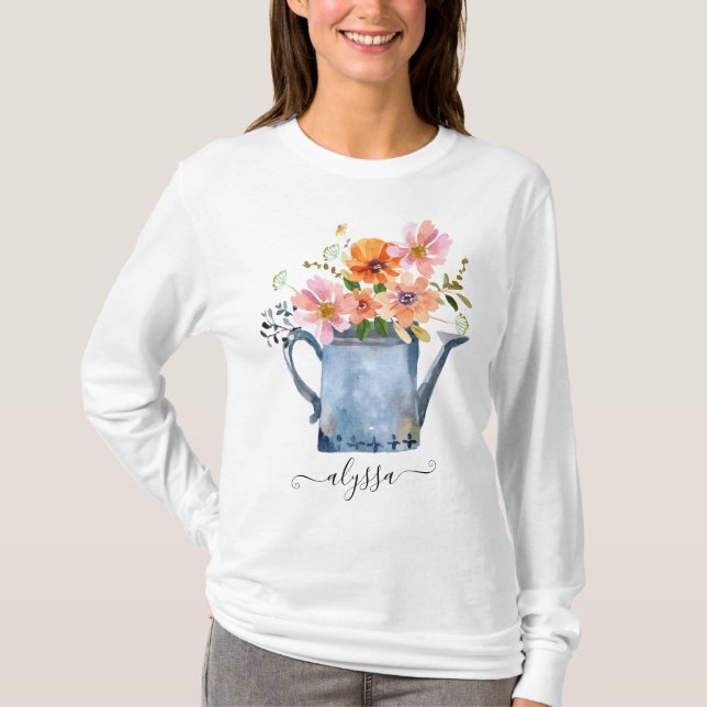 Camiseta Floral De Aquarela Pintada À Mão (Frente)