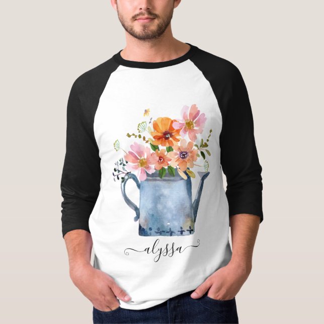 Camiseta Floral De Aquarela Pintada À Mão (Frente)
