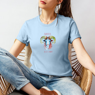 Camiseta Floral de Áries com Ano Personalizado 
