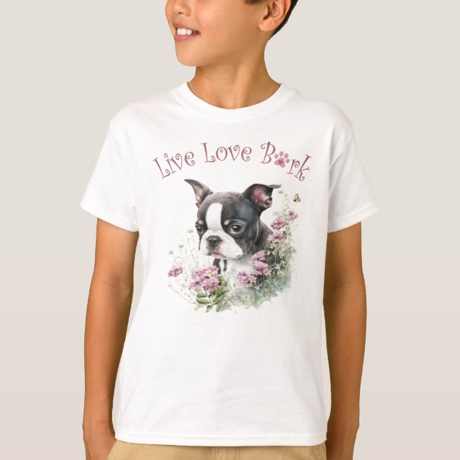 Camiseta Floral de Cachorro Terrier em Boston (Frente)