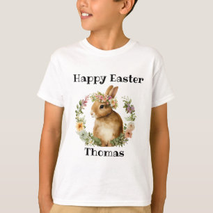 Camiseta Floral de Coelhinho de Páscoa Personalizado