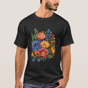 Camiseta Floral de Flor Selvagem Verão Colorida Azul Vazio