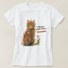 Camiseta Floral de Gato 'A Natureza os Fez Bonitos