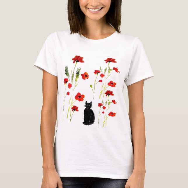Camiseta Floral de Gato Cachorro Vermelho (Frente)
