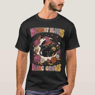Camiseta Floral de Halloween Bruxa Gato Magia