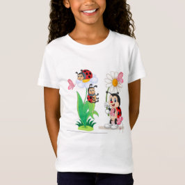 Camiseta Floral de Ladybug das raparigas