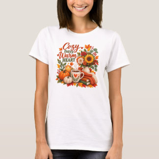 Camiseta Floral de Outono Cozy Days Warm Heart