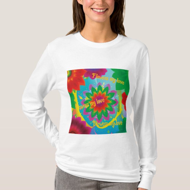 Camiseta Floral de Verão de Leve Longa Básica Impr (Frente)