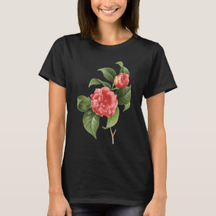 Camiseta Floral de Vintage, Flores de Camela Rosa, por Redo