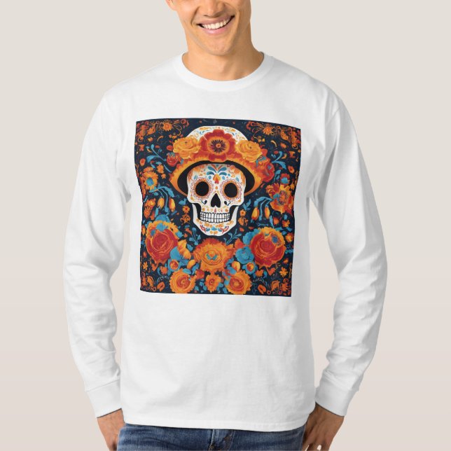 Camiseta Floral Día de los Muertos Skull (Frente)