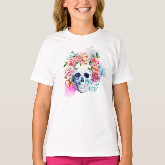 Camiseta Floral do Elegante Dia de los Muertos (Frente)