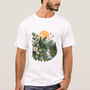 Camiseta Floral do Pôr do Sol na Montanha