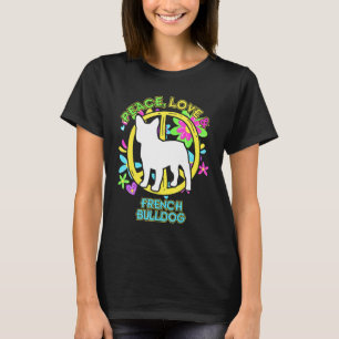 Camiseta Floral Dog Peace Love E French Buldog
