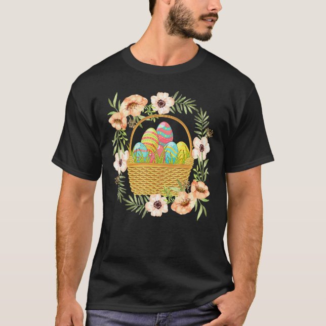 Camiseta Floral Easter Basket Flowers Easter Eggs Happy Eas (Frente)