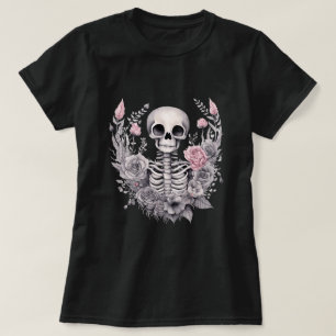Camiseta Floral Esqueleto Pastel Gótico